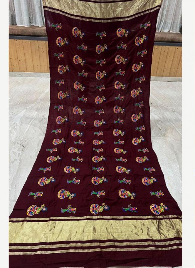 Silk Maroon Navratri Wear Embroidery Work Dupatta